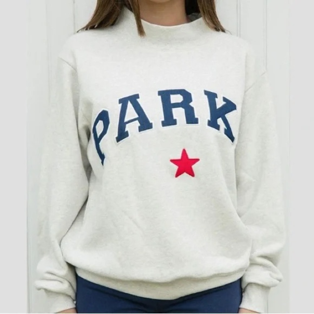 Parker Gray Sweatshirt with Blue Lettering and Red Star